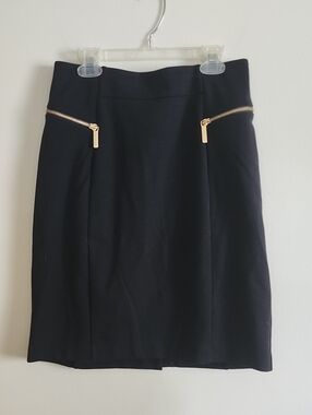 Michael Kors Black Pencil Skirt with Gold Zip Accents Womens Office Siren
